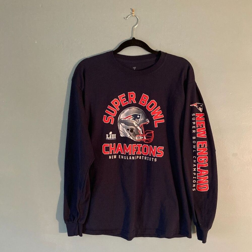 Fanatics navy blue NFL Patriots football long sleeve 53rd Superbowl t-shirt L